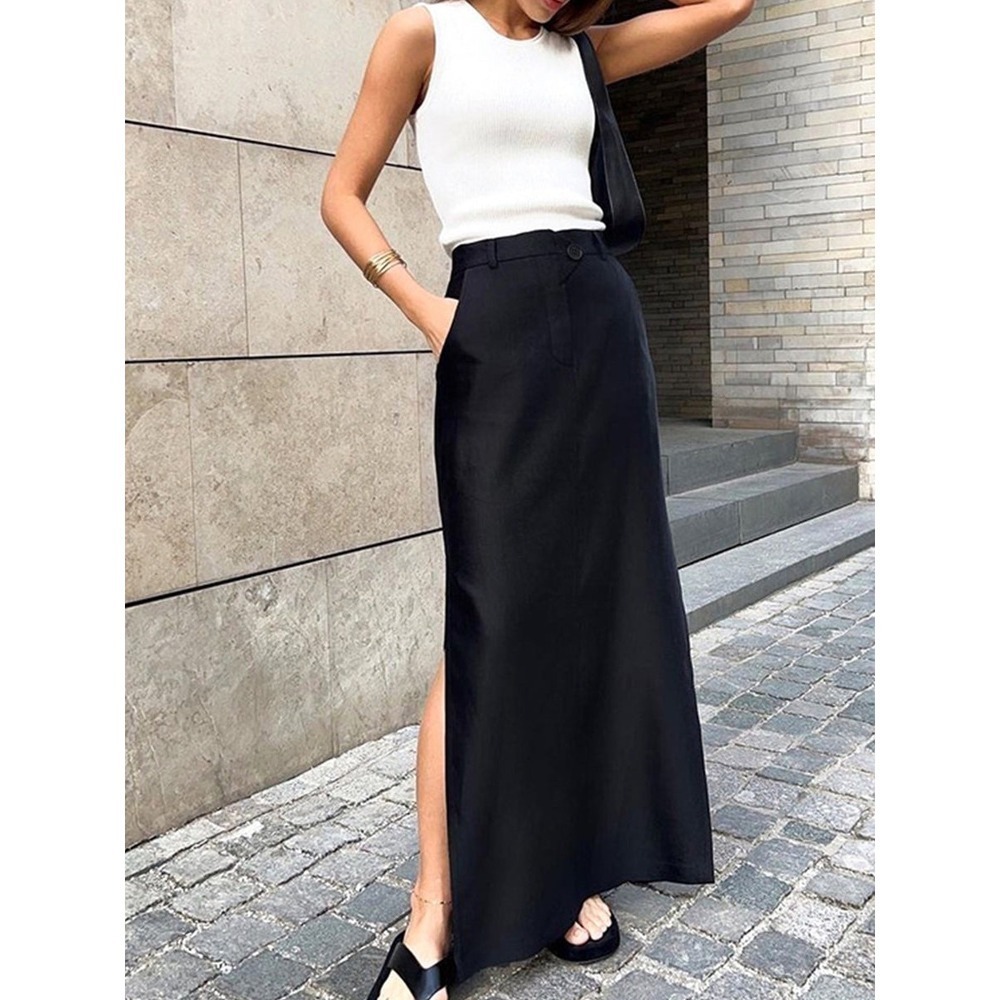 Commense Basic Buttoned Maxi Skirt black size XS